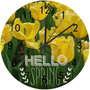 Wood Wall Clocks Battery Operated Silent Non-Ticking Teapot Cup Flowers Leisure Afternoon Round Accurate Bathroom Clock Living Room Kitchen Bedroom Office Decor 12Inch