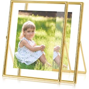 Floating Picture Frame, 6x8 Elegant Gold Floating Frame Set of 2- Hold 5x7in, 4x6in, 3x5in, Photo for Tabletop, Home Decor, Weddings, and Holiday Gifts (6×8")