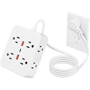 Surge Protector Power Strip - 8 Outlets with 3 USB Charging Ports,Multi Plug Outlet Extender, 5Ft Braided Extension Cord, Wall Mount Desk USB Charging Station for Home Office (Black)