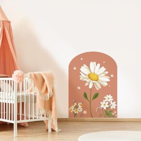 Large Arch Wall Decal Peel and Stick, PVC Boho Arch Wall Sticker, Nursery Pastel Flower Wall Stickers Decor for Kids Room Playroom, Colorful Floral Wall Art Decal for Girls Bedroom, Daisy 4