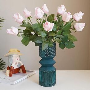 Flower Vase,H 9 inch,Clear Glass Vase,Vintage Cameo Crystal Clear Vase,for Home Office Decor,Bookshelf Decor,Flower Vase for Centerpieces,(Crystal Green)