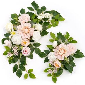 Wedding Decor (Pack of 2) Welcome Sign Flower Backdrop Garland for Ceremony Reception Wall Easel Home Decoration Entryway Faux Outdoor Board Head Table Decor (Lilic & Cream)