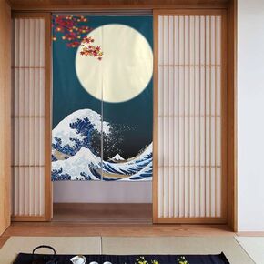Japanese Noren Curtain Doorway Divider Crane and Carp Koi Fish with Great Wave Restaurant Door Curtain Tapestry for Home Decoration One Size