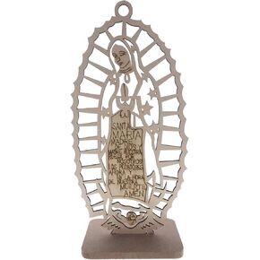 12" Inch Our Lady Guadalupe Religious, Maria Guadalupe, Holy Virgin Mary Virgen of Guadalupe, Wood Carving Stand Or Wall Decoration (Cross-Silver)