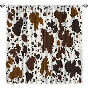 JESTRONRY Cowhide Window Curtain, Western Farm Animal Fur Brown White Cow Print Curtain for Kids Boys Girls Teens Bedroom Decor, Wildlife Rustic Farmhouse Cow Curtain 42x45 Inch Decor