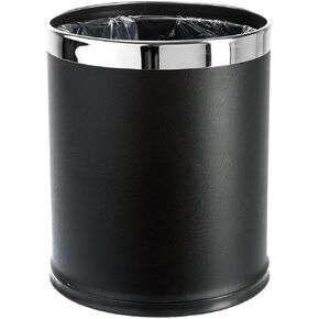 'Invisi-Overlap' Open top Leatherette Trash Can, Small Office Wastebasket, Modern Home Décor, Round Shape (Brown)