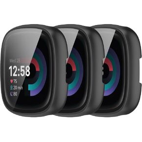 3Pack Screen Protector Cases Compatible with Fitbit Sense 2/Versa 4 Accessories TenCloud Covers Scratched Resistant Screen Protectors for Fitbit Versa 4/Sense 2 (Black+Silver+Rose Gold)