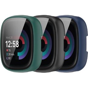 3Pack Screen Protector Cases Compatible with Fitbit Sense 2/Versa 4 Accessories TenCloud Covers Scratched Resistant Screen Protectors for Fitbit Versa 4/Sense 2 (Black+Silver+Rose Gold)