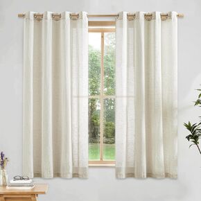 Metro Parlor Pinch Pleated Beige Linen Sheer Curtains 96 Inches Long 2 Panels for Living Room Bedroom Farmhouse Back Tab Light Filtering Semi Sheer Privacy Window Treatment Drapes with Hooks,52x96