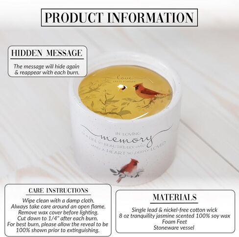 Pavilion - Always in Our Hearts - 12 oz 100% Soy Wax Candle Triple Wick Candle - Jasmine Tranquility Scented - Wax Reveal Suprise Message Remembrance Memorial Funeral Gift Bereavement Grief Present in Saudi Arabia