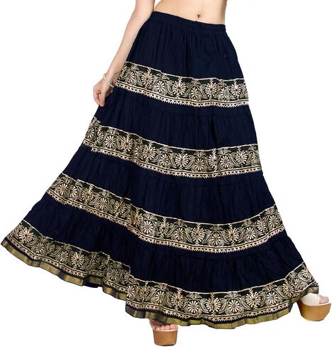 تنورة طويلة واسعة من Chandrakala للنساء، تنورة طويلة كاجوال لحفلات الشاطئ والعطلات (S113-P) in Kuwait