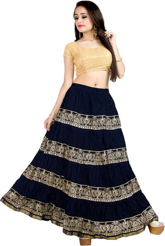 تنورة طويلة واسعة من Chandrakala للنساء، تنورة طويلة كاجوال لحفلات الشاطئ والعطلات (S113-P) in Kuwait