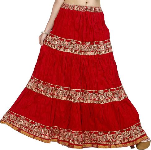 تنورة طويلة واسعة من Chandrakala للنساء، تنورة طويلة كاجوال لحفلات الشاطئ والعطلات (S113-P) in Kuwait