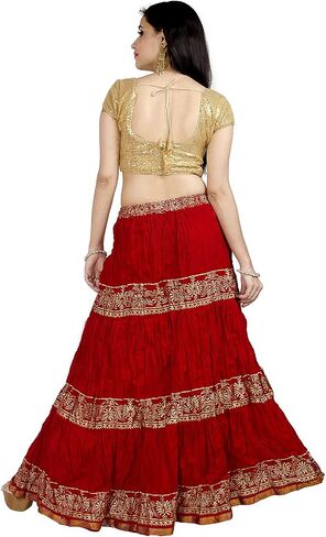تنورة طويلة واسعة من Chandrakala للنساء، تنورة طويلة كاجوال لحفلات الشاطئ والعطلات (S113-P) in Kuwait
