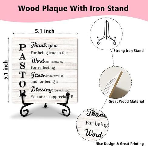 Pastor Appreciation Gift for Men Women Wood Sign with Stand Christian Thank You Gifts Religious Gifts for Pastor Minister Priest, Home Decor Desk Plaque Pastor Definition Desk Accessories -29 in Kuwait