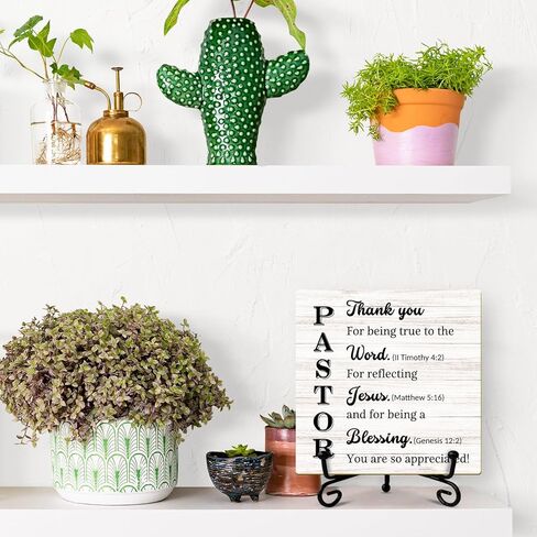 Pastor Appreciation Gift for Men Women Wood Sign with Stand Christian Thank You Gifts Religious Gifts for Pastor Minister Priest, Home Decor Desk Plaque Pastor Definition Desk Accessories -29 in Kuwait