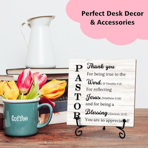 Pastor Appreciation Gift for Men Women Wood Sign with Stand Christian Thank You Gifts Religious Gifts for Pastor Minister Priest, Home Decor Desk Plaque Pastor Definition Desk Accessories -29 in Kuwait