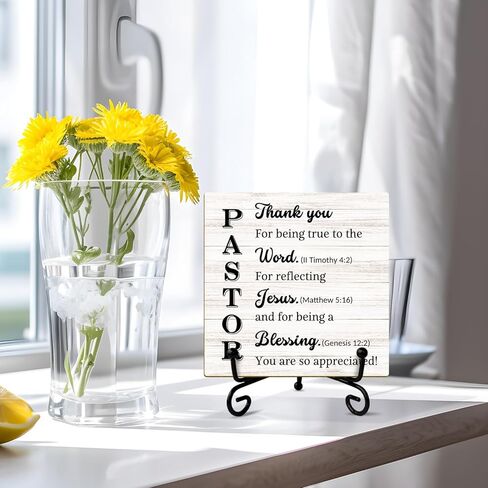 Pastor Appreciation Gift for Men Women Wood Sign with Stand Christian Thank You Gifts Religious Gifts for Pastor Minister Priest, Home Decor Desk Plaque Pastor Definition Desk Accessories -29 in Kuwait