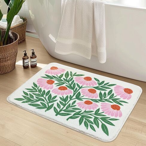 Cute Colorful Flower Bath Mat for Bathroom Rugs, Ultra Soft and Fluffy Microfiber Water Absorption Non Slip Mat for Bedroom Kitchen Bathroom(18"×26") in Saudi Arabia
