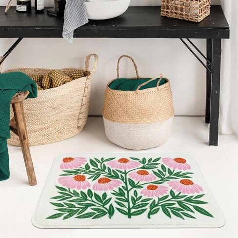 Cute Colorful Flower Bath Mat for Bathroom Rugs, Ultra Soft and Fluffy Microfiber Water Absorption Non Slip Mat for Bedroom Kitchen Bathroom(18"×26") in Saudi Arabia