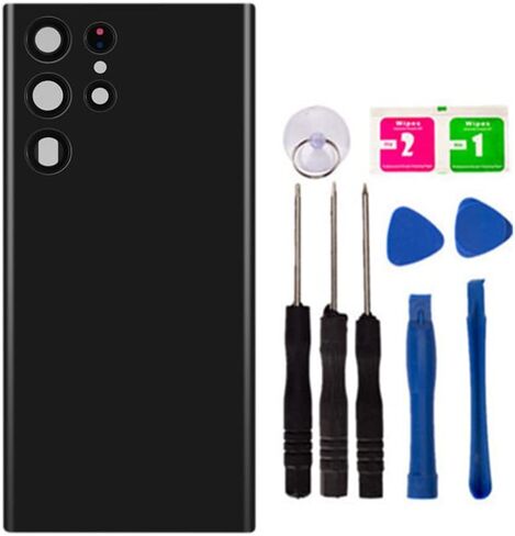 غطاء زجاجي خلفي لإصلاح البطارية، لوحة خلفية للباب الخلفي لهاتف Samsung Galaxy S22 Ultra، مع شريط إطار وأدوات (مع عدسة الكاميرا) (ذهبي) in Kuwait