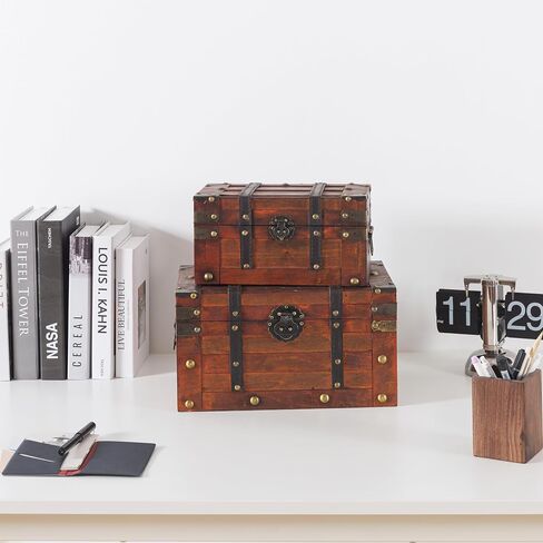 Soul & Lane Elysian Wooden Chest Duo - Elegant Wood Storage Trunks with Lids & Vintage Charm (Set of 2), Antique Versatile Organizational Decor for Home & Office in Saudi Arabia