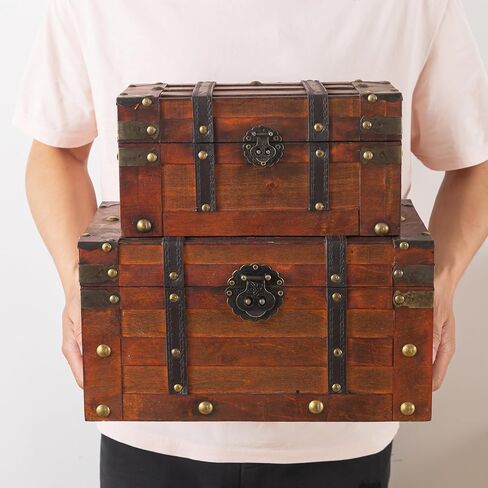 Soul & Lane Elysian Wooden Chest Duo - Elegant Wood Storage Trunks with Lids & Vintage Charm (Set of 2), Antique Versatile Organizational Decor for Home & Office in Saudi Arabia