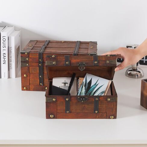 Soul & Lane Elysian Wooden Chest Duo - Elegant Wood Storage Trunks with Lids & Vintage Charm (Set of 2), Antique Versatile Organizational Decor for Home & Office in Saudi Arabia