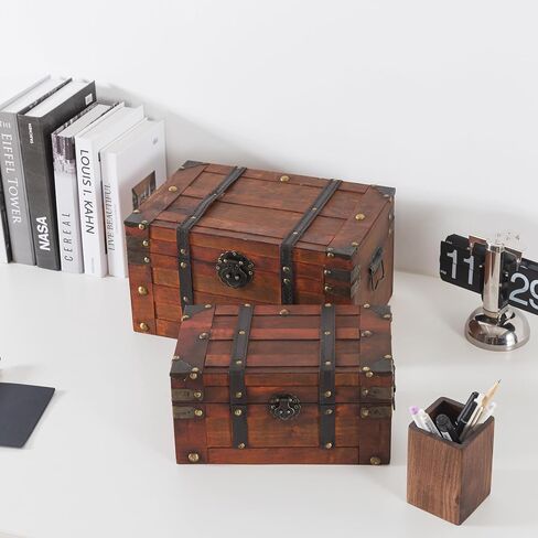 Soul & Lane Elysian Wooden Chest Duo - Elegant Wood Storage Trunks with Lids & Vintage Charm (Set of 2), Antique Versatile Organizational Decor for Home & Office in Saudi Arabia