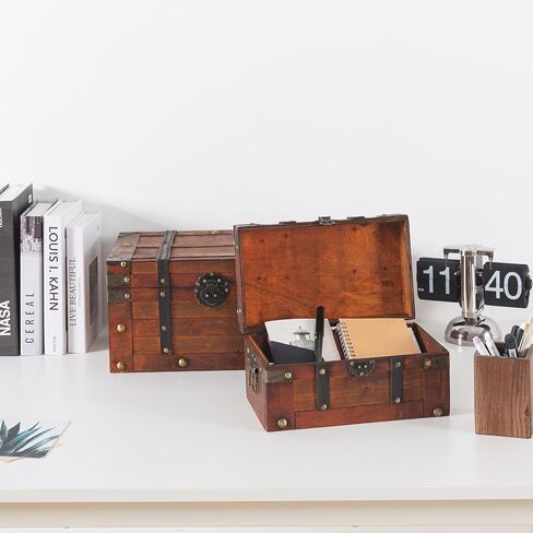 Soul & Lane Elysian Wooden Chest Duo - Elegant Wood Storage Trunks with Lids & Vintage Charm (Set of 2), Antique Versatile Organizational Decor for Home & Office in Saudi Arabia