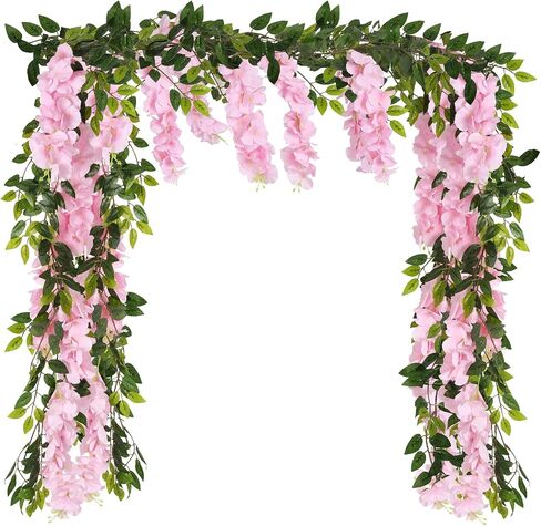 Wisteria Garland Artificial Flowers 2PCS 5.91FT/Peice Fake Wisteria Vines White Artificial Wisteria Rattan Silk Hanging Flowers for Wedding Arch Decorations Ceremony Garden Floral Decor in Saudi Arabia