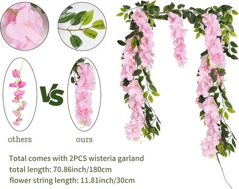 Wisteria Garland Artificial Flowers 2PCS 5.91FT/Peice Fake Wisteria Vines White Artificial Wisteria Rattan Silk Hanging Flowers for Wedding Arch Decorations Ceremony Garden Floral Decor in Saudi Arabia