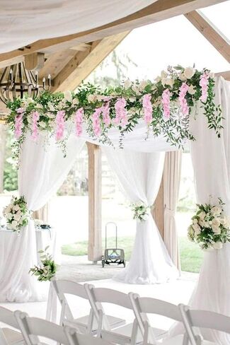 Wisteria Garland Artificial Flowers 2PCS 5.91FT/Peice Fake Wisteria Vines White Artificial Wisteria Rattan Silk Hanging Flowers for Wedding Arch Decorations Ceremony Garden Floral Decor in Saudi Arabia