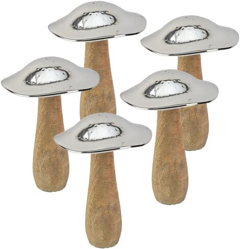 Serene Spaces Living Small Mushroom Table Decoration, 5.5-Inch Wood and Hammered Silver Metal Mushroom Sculpture Decor, Wooden Figurine for Home Decor, Table, Office, Shelf, Room Decoration in Kuwait