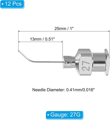 PATIKIL Bent Blunt Tip Dispensing Needle 25G, 12 Pcs 0.51 Inch Stainless Steel Liquid Dispenser Bent Flow Needles with Lure Lock for Refilling Liquid Inks Adhesives Glue in Saudi Arabia