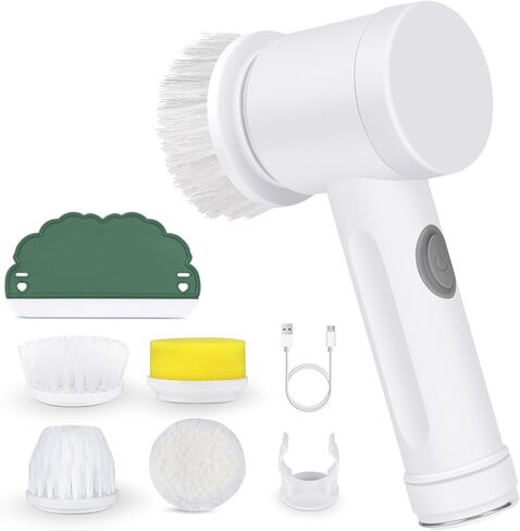 Electric Spin Scrubber, Bathroom Shower Scrubber, Rechargeable Cleaning Brush with 4 Brush Heads for Wall, Floor, Tile (2) in Saudi Arabia