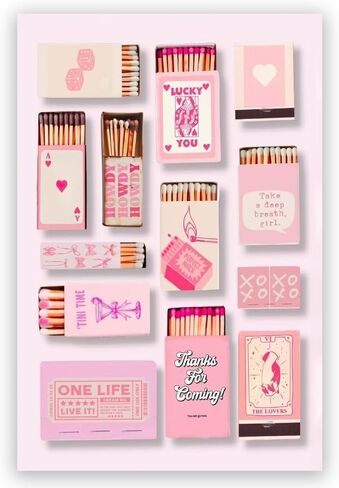 العصرية خمر Matchbook قماش طباعة الوردي Coquette الرجعية مباريات Y2K ديكور الغرفة الجمالية غير تقليدي محظوظ لك جدار الفن لطيف جرلي غرفة نوم الملصقات 8x12 بوصة غير المؤطرة in Kuwait
