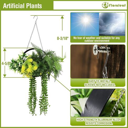 1 Pcs Hanging Artificial Plants with Rings Fake Hanging Plant Greenery for Wall Home Living Room Indoor Outdoor Decoration Blue Green in Saudi Arabia
