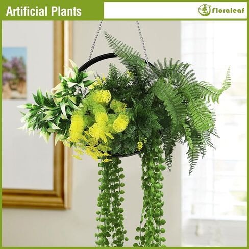1 Pcs Hanging Artificial Plants with Rings Fake Hanging Plant Greenery for Wall Home Living Room Indoor Outdoor Decoration Blue Green in Saudi Arabia