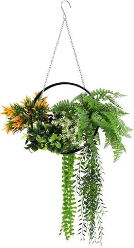 1 Pcs Hanging Artificial Plants with Rings Fake Hanging Plant Greenery for Wall Home Living Room Indoor Outdoor Decoration Blue Green in Saudi Arabia
