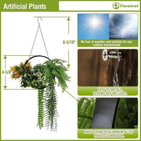 1 Pcs Hanging Artificial Plants with Rings Fake Hanging Plant Greenery for Wall Home Living Room Indoor Outdoor Decoration Blue Green in Saudi Arabia