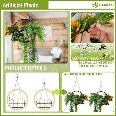 1 Pcs Hanging Artificial Plants with Rings Fake Hanging Plant Greenery for Wall Home Living Room Indoor Outdoor Decoration Blue Green in Saudi Arabia