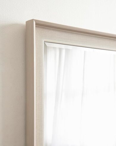 Kate and Laurel Kobert Transitional Rectangle Wall Mirror, 24 x 36, Tan, Framed Rectangular Statement Vanity Mirror with Fine Linen Texture and Beveled Edge in Saudi Arabia