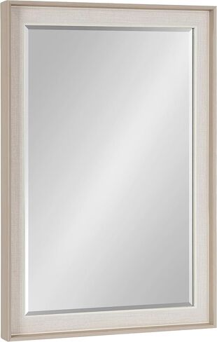 Kate and Laurel Kobert Transitional Rectangle Wall Mirror, 24 x 36, Tan, Framed Rectangular Statement Vanity Mirror with Fine Linen Texture and Beveled Edge in Saudi Arabia