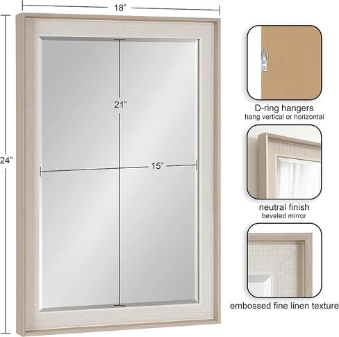 Kate and Laurel Kobert Transitional Rectangle Wall Mirror, 24 x 36, Tan, Framed Rectangular Statement Vanity Mirror with Fine Linen Texture and Beveled Edge in Saudi Arabia