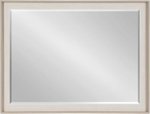 Kate and Laurel Kobert Transitional Rectangle Wall Mirror, 24 x 36, Tan, Framed Rectangular Statement Vanity Mirror with Fine Linen Texture and Beveled Edge in Saudi Arabia