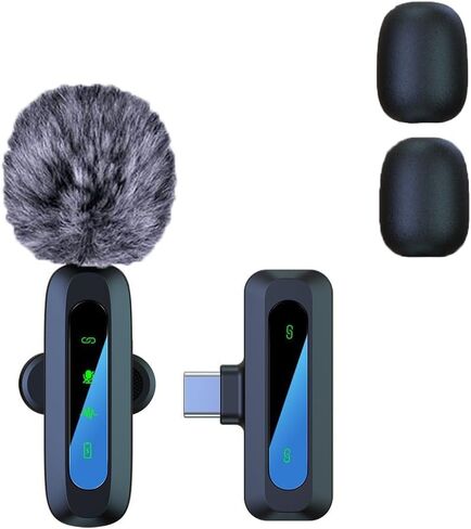 ميكروفون لاسلكي احترافي لأجهزة iPhone وiPad وميكروفون مع شاشة إلكترونية وواجهة إضاءة وميكروفون صغير مع تقليل الضوضاء لتسجيل الفيديو in Kuwait