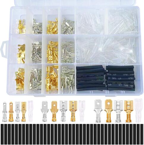 36Pcs Quick Splice 6.3mm Female Spade Quick Connectors Wire Crimp Terminal Block with Insulating Sleeve, Wiring Cap and Red/Black Cable Wire for Electrical Wiring（18 Red+18 Black） in Saudi Arabia
