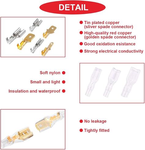 36Pcs Quick Splice 6.3mm Female Spade Quick Connectors Wire Crimp Terminal Block with Insulating Sleeve, Wiring Cap and Red/Black Cable Wire for Electrical Wiring（18 Red+18 Black） in Saudi Arabia