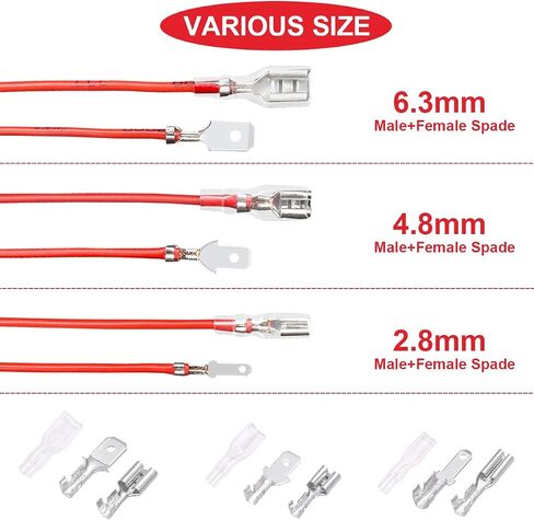 36Pcs Quick Splice 6.3mm Female Spade Quick Connectors Wire Crimp Terminal Block with Insulating Sleeve, Wiring Cap and Red/Black Cable Wire for Electrical Wiring（18 Red+18 Black） in Saudi Arabia